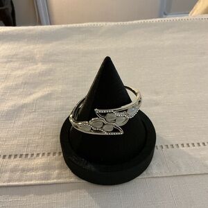 Bypass Glass Opalite Silver Plated Bangle